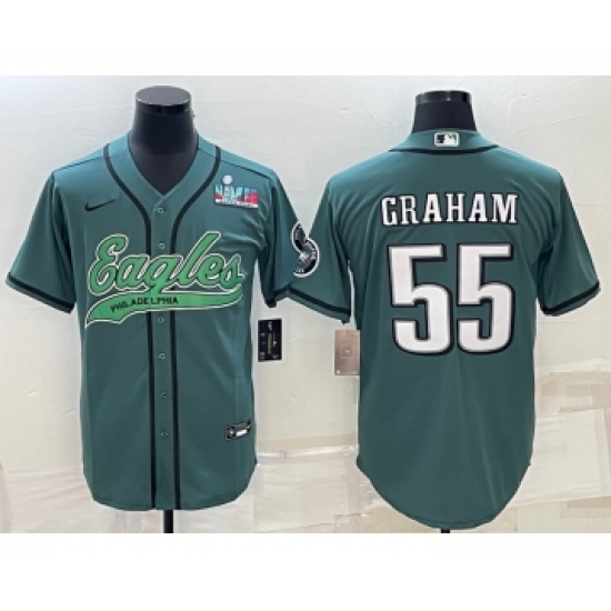 Men's Philadelphia Eagles 55 Brandon Graham Green With Super Bowl LVII Cool Base Stitched Baseball Jersey