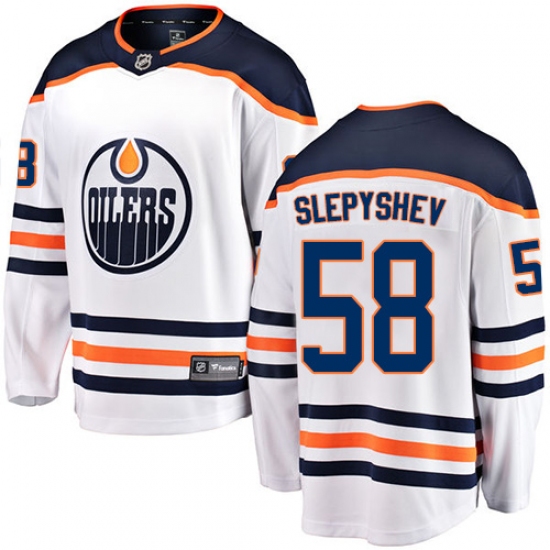 Youth Edmonton Oilers 58 Anton Slepyshev Fanatics Branded White Away Breakaway NHL Jersey