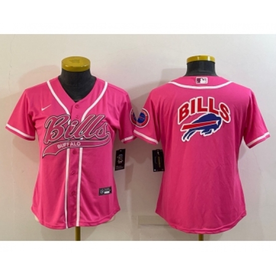 Women's Buffalo Bills Pink Team Big Logo With Patch Cool Base Stitched Baseball Jersey