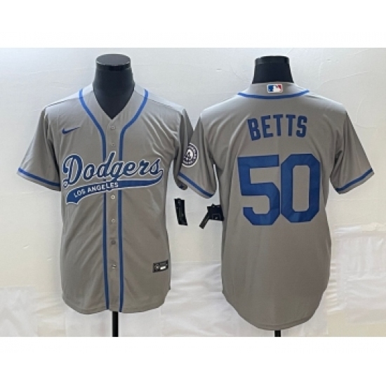 Men's Los Angeles Dodgers 50 Mookie Betts Grey Cool Base Stitched Baseball Jersey1