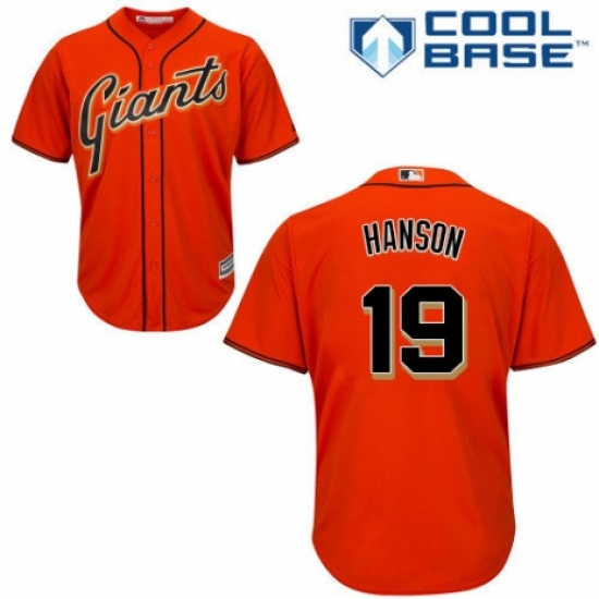 Youth Majestic San Francisco Giants 19 Alen Hanson Authentic Orange Alternate Cool Base MLB Jersey