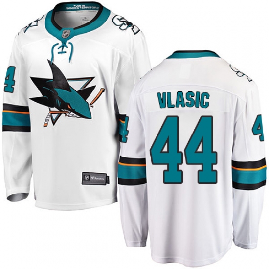 Youth San Jose Sharks 44 Marc-Edouard Vlasic Fanatics Branded White Away Breakaway NHL Jersey