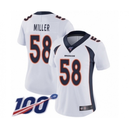 Women's Nike Denver Broncos 58 Von Miller White Vapor Untouchable Limited Player 100th Season NFL Jersey