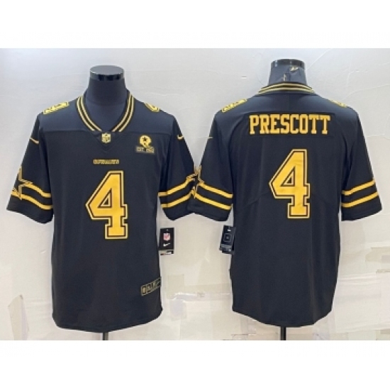 Men's Dallas Cowboys 4 Dak Prescott Black Gold Edition With 1960 Patch Limited Stitched Football Jersey