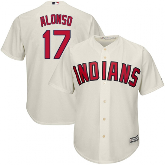 Youth Majestic Cleveland Indians 17 Yonder Alonso Replica Cream Alternate 2 Cool Base MLB Jersey