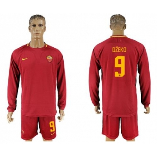 Roma 9 Dzeko Home Long Sleeves Soccer Club Jersey