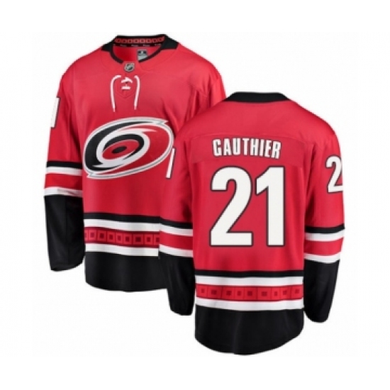 Youth Carolina Hurricanes 21 Julien Gauthier Authentic Red Home Fanatics Branded Breakaway NHL Jersey