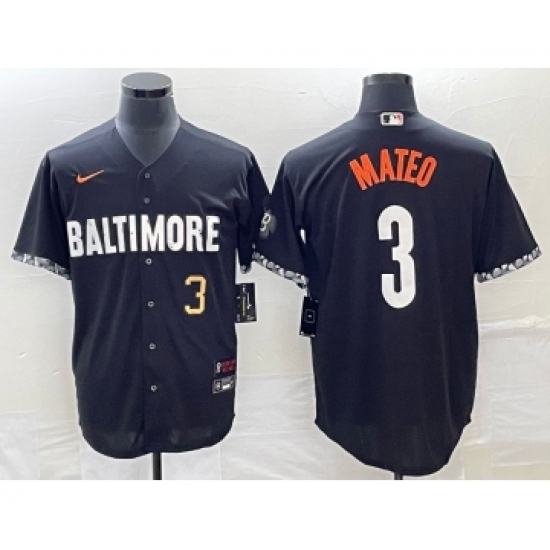 Men's Baltimore Orioles 3 Jorge Mateo Number Black 2023 City Connect Cool Base Stitched Jersey