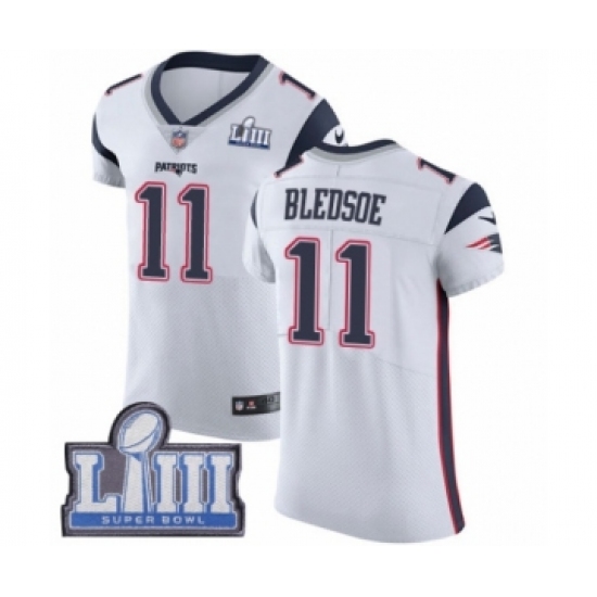 Men's Nike New England Patriots 11 Drew Bledsoe White Vapor Untouchable Elite Player Super Bowl LIII Bound NFL Jersey