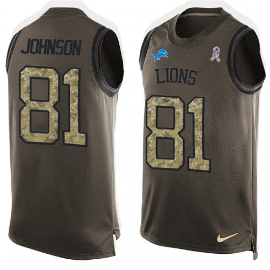 Men's Nike Detroit Lions 81 Calvin Johnson Limited Green Salute to Service Tank Top NFL Jersey