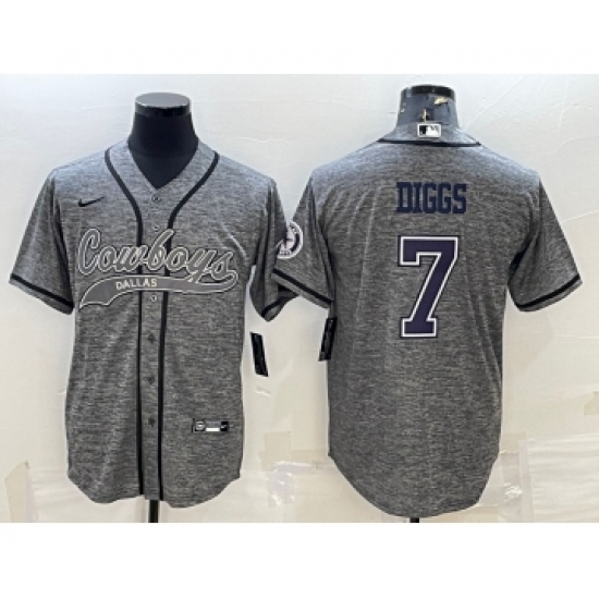 Men's Dallas Cowboys 7 Trevon Diggs Grey Gridiron With Patch Cool Base Stitched Baseball Jersey