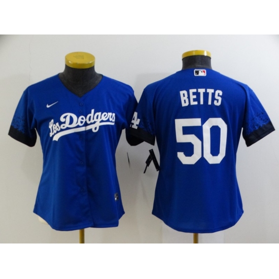 Women's Los Angeles Dodgers 50 Mookie Betts Blue City Player Jersey