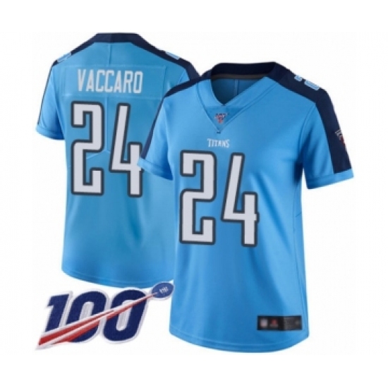 Women's Tennessee Titans 24 Kenny Vaccaro Limited Light Blue Rush Vapor Untouchable 100th Season Football Jersey