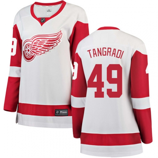 Women's Detroit Red Wings 49 Eric Tangradi Authentic White Away Fanatics Branded Breakaway NHL Jersey