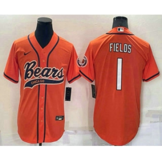 Men's Chicago Bears 1 Justin Fields Orange Stitched MLB Cool Base Nike Baseball Jersey