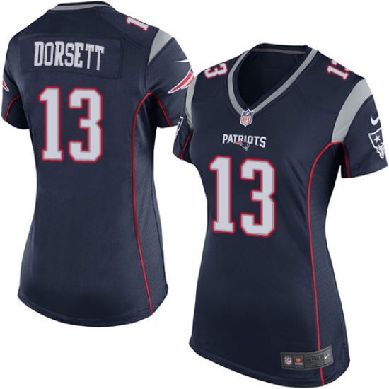 Women's Nike New England Patriots 13 Phillip Dorsett Game Navy Blue Team Color NFL Jersey