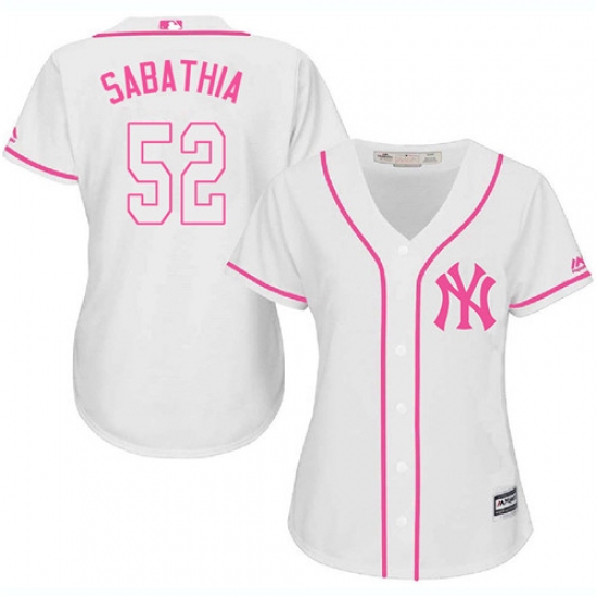 Women's Majestic New York Yankees 52 C.C. Sabathia Authentic White Fashion Cool Base MLB Jersey