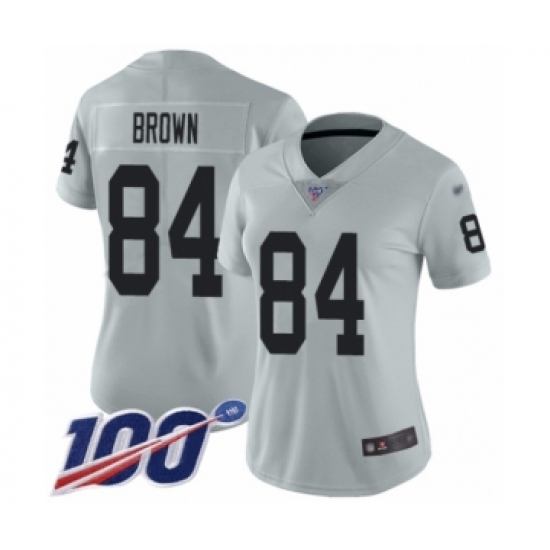 Women's Oakland Raiders 84 Antonio Brown Limited Silver Inverted Legend 100th Season Football Jersey