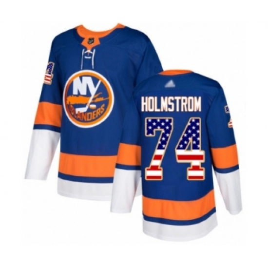 Youth New York Islanders 74 Simon Holmstrom Authentic Royal Blue USA Flag Fashion Hockey Jersey