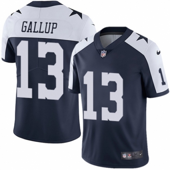 Men's Nike Dallas Cowboys 13 Michael Gallup Navy Blue Throwback Alternate Vapor Untouchable Limited Player NFL Jersey