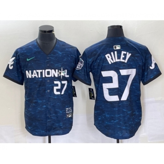 Men's Nike Atlanta Braves 27 Austin Riley Number Royal 2023 All Star Cool Base Stitched Baseball Jersey