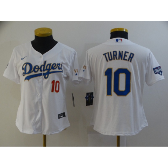 Women's Nike Los Angeles Dodgers 10 Justin Turner White Champions Authentic Jersey