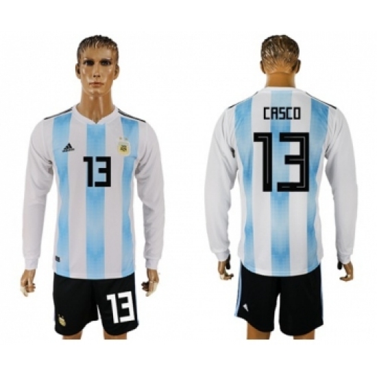 Argentina 13 Casco Home Long Sleeves Soccer Country Jersey