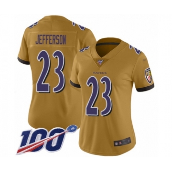 Women's Baltimore Ravens 23 Tony Jefferson Limited Gold Inverted Legend 100th Season Football Jersey