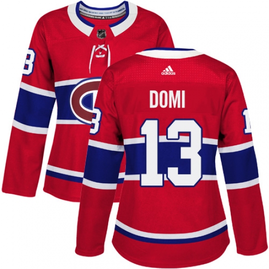 Women's Adidas Montreal Canadiens 13 Max Domi Authentic Red Home NHL Jersey
