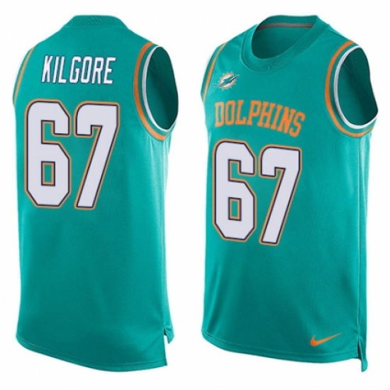 Men's Nike Miami Dolphins 67 Daniel Kilgore Limited Aqua Green Player Name & Number Tank Top NFL Jersey