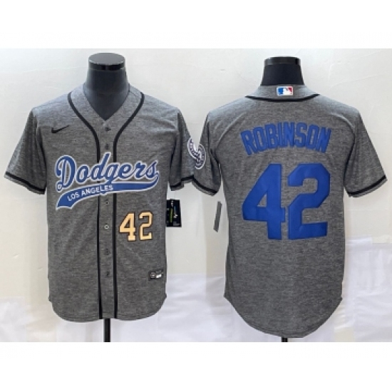 Men's Los Angeles Dodgers 42 Jackie Robinson Number Grey Gridiron Cool Base Stitched Baseball Jersey