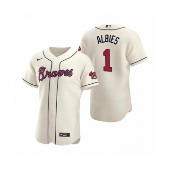 Men's Atlanta Braves 1 Ozzie Albies Nike Cream Authentic 2020 Alternate Jersey