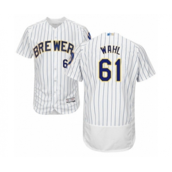 Men's Milwaukee Brewers 61 Bobby Wahl White Home Flex Base Authentic Collection Baseball Player Jersey