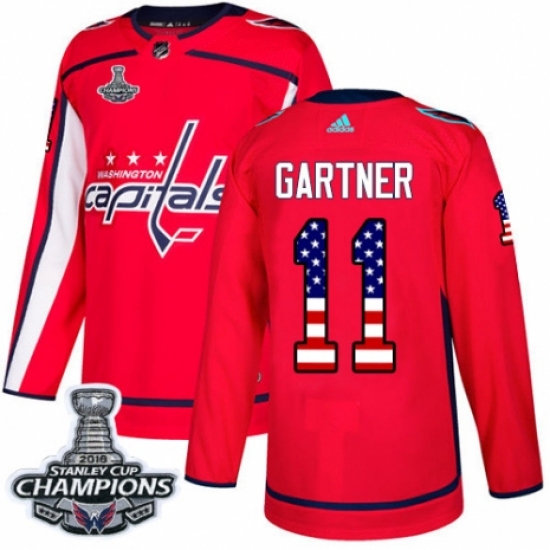 Youth Adidas Washington Capitals 11 Mike Gartner Authentic Red USA Flag Fashion 2018 Stanley Cup Final Champions NHL Jersey