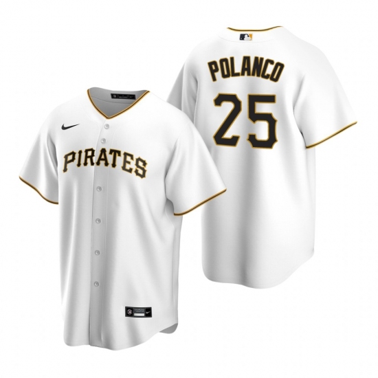 Men's Nike Pittsburgh Pirates 25 Gregory Polanco White Home Stitched Baseball Jersey