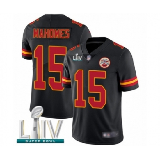 Men's Kansas City Chiefs 15 Patrick Mahomes Limited Black Rush Vapor Untouchable Super Bowl LIV Bound Football Jersey