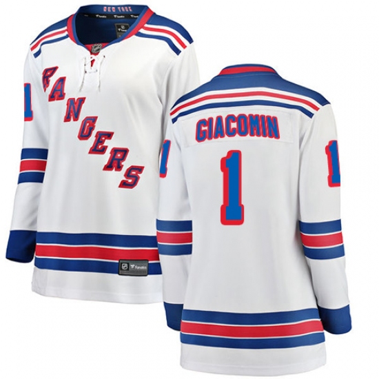 Women's New York Rangers 1 Eddie Giacomin Fanatics Branded White Away Breakaway NHL Jersey