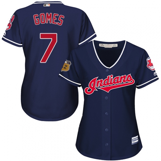 Women's Majestic Cleveland Indians 7 Yan Gomes Replica Navy Blue Alternate 1 Cool Base MLB Jersey