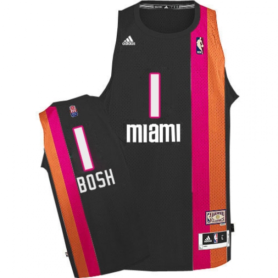 Men's Adidas Miami Heat 1 Chris Bosh Swingman Black ABA Hardwood Classic NBA Jersey