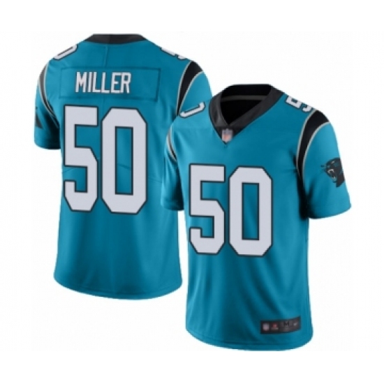 Men's Carolina Panthers 50 Christian Miller Limited Blue Rush Vapor Untouchable Football Jersey