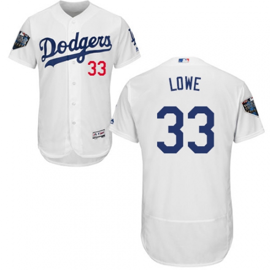 Men's Majestic Los Angeles Dodgers 33 Mark Lowe White Home Flex Base Authentic Collection 2018 World Series MLB Jersey