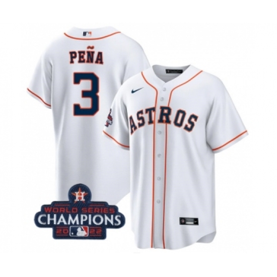 Men's Houston Astros 3 Jeremy Pena White 2022 World Series Champions Cool Base Stitched Baseball Jersey