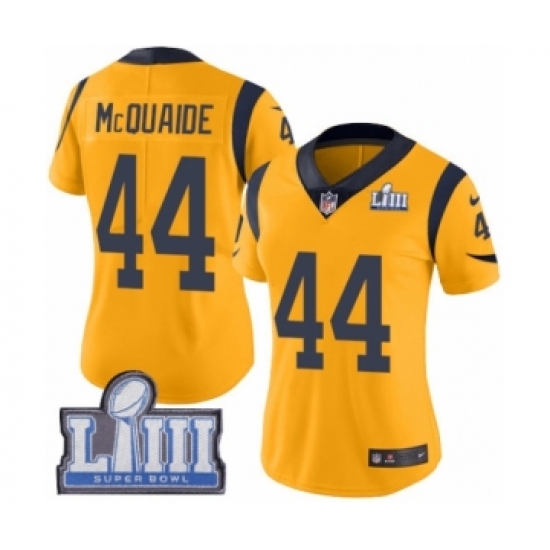 Women's Nike Los Angeles Rams 44 Jacob McQuaide Limited Gold Rush Vapor Untouchable Super Bowl LIII Bound NFL Jersey
