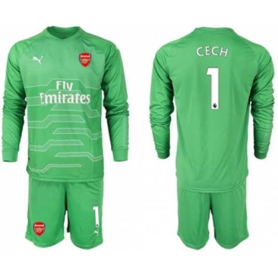 Arsenal 1 Cech Green Goalkeeper Long Sleeves Soccer Club Jersey