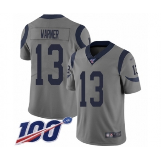 Youth Los Angeles Rams 13 Kurt Warner Limited Gray Inverted Legend 100th Season Football Jersey