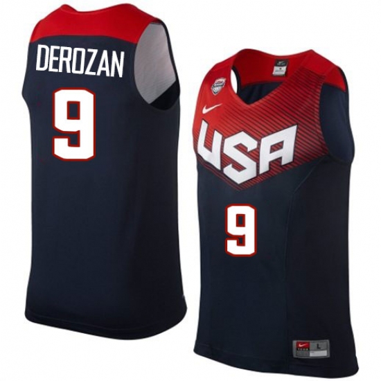 Men's Nike Team USA 9 DeMar DeRozan Authentic Navy Blue 2014 Dream Team Basketball Jersey