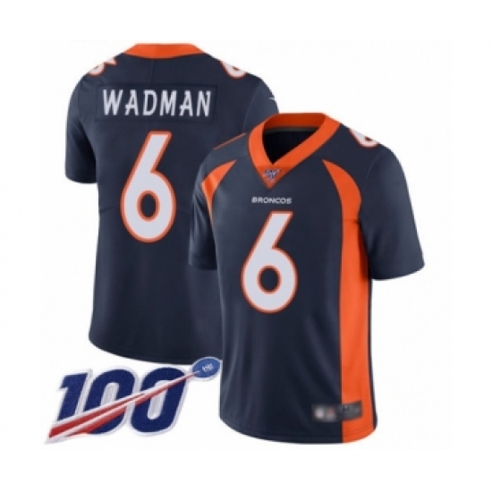 Men's Denver Broncos 6 Colby Wadman Navy Blue Alternate Vapor Untouchable Limited Player 100th Season Football Jersey