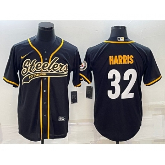 Men's Pittsburgh Steelers 32 Franco Harris Black With Patch Cool Base Stitched Baseball Jersey