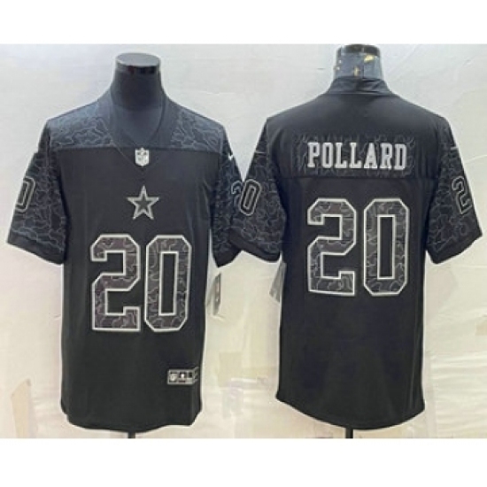 Men's Dallas Cowboys 20 Tony Pollard Black Reflective Limited Stitched Football Jersey