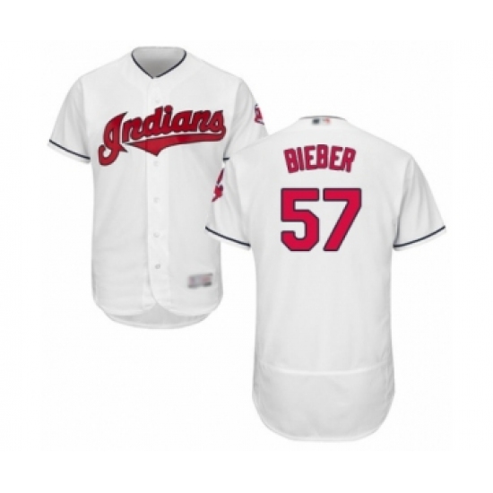 Men's Cleveland Indians 57 Shane Bieber White Home Flex Base Authentic Collection Baseball Jersey